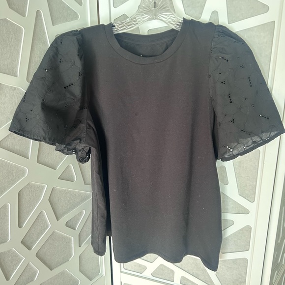 a new day Black Lace Puff Sleeve Blouse - Picture 1 of 4